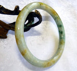 Sale-"Glorious" Classic Round Green with Honey Hues Burmese Jadeite Bangle Bracelet 59.5 mm -Grade A+Certificate (3098)