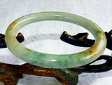 Sale-"Glorious" Classic Round Green with Honey Hues Burmese Jadeite Bangle Bracelet 59.5 mm -Grade A+Certificate (3098)