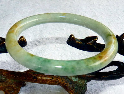 Sale-"Glorious" Classic Round Green with Honey Hues Burmese Jadeite Bangle Bracelet 59.5 mm -Grade A+Certificate (3098)