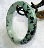 Sale-"Yin and Yang" Dark Green Veins Burmese Jadeite Bangle Bracelet  Grade A 62.5 mm + Certificate (4977)