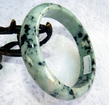 Sale-"Yin and Yang" Dark Green Veins Burmese Jadeite Bangle Bracelet  Grade A 62.5 mm + Certificate (4977)