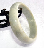 Soft Charcoal Veins on White Burmese Jadeite Bangle Bracelet 59mm+Certificate (759)