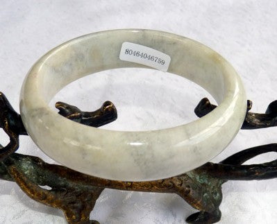 Soft Charcoal Veins on White Burmese Jadeite Bangle Bracelet 59mm+Certificate (759)