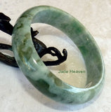 1417 6-10-2019 moved to YYJ Flowing Waters" Rippling Green Veins Jadeite Bangle 59mm + Certificate (797)