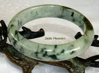 Sale-"Mossy" Veins on Light Green Jadeite Jade Bangle 58.5mm + Certificate (799)