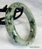 Sale-"Mossy" Veins on Light Green Jadeite Jade Bangle 58.5mm + Certificate (799)