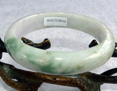 "Smoky Lavender"  Hues, Green Veins Burmese Jadeite Grade A Bangle Bracelet 58.5mm + Certificate (8542)