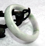 "Wisdom" Soft Lavender Apple Green Veins Burmese Jadeite Jade Bangle Bracelet 58.5mm +Certificate (8544)