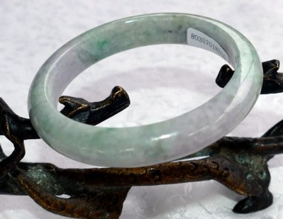 Apple Green Veins, Soft Smoky Lavender Hues Burmese Jadeite Bangle Bracelet 56mm+Certificate (8555)