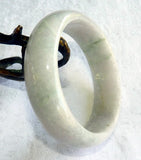 "Mysterious" Green Lavender Hues on White Burmese Jadeite "Old Mine" Bangle Bracelet 60mm (JHBB-3297)