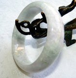 "Mysterious" Green Lavender Hues on White Burmese Jadeite "Old Mine" Bangle Bracelet 60mm (JHBB-3297)