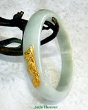 Vintage Jadeite Jade Bangle Bracelet with 24K Gold Dragon and Phoenix A Grade 56.5mm (JHBB270)