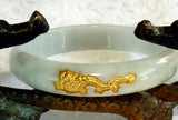 Vintage Jadeite Jade Bangle Bracelet with 24K Gold Dragon and Phoenix A Grade 56.5mm (JHBB270)