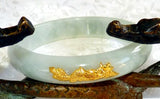 Vintage Jadeite Jade Bangle Bracelet with 24K Gold Dragon and Phoenix A Grade 56.5mm (JHBB270)