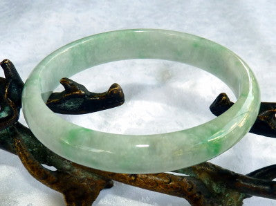 Sale-Precious Imperial Green Veins Old Mine Lao Pit Burmese Jadeite Bangle Bracelet 60mm (JBB295)