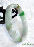 Sale-"Bat and Flowers" Imperial Green Vein Carved Jadeite Jade Bangle Bracelet 60mm (JHBB296)