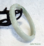 "Dragons Touch Heaven" Carved Old Mine Lao Pit Jadeite Jade Bangle Bracelet 57.5mm (JHBB298)