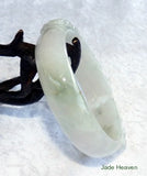 "Glorious Phoenix" White Carved Jadeite Jade Small Oval Bangle Bracelet Fits Like 48mm 49mm (JHBB300)