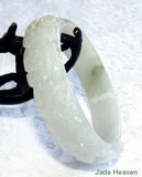 "Glorious Phoenix" White Carved Jadeite Jade Small Oval Bangle Bracelet Fits Like 48mm 49mm (JHBB300)