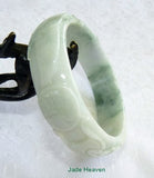 "Dragon and Phoenix Mate for Life" Carved Burmese Jadeite Grade A Bangle Bracelet 57.5mm (JHBB3132)