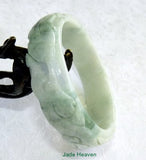 Sale-"Dragon and Phoenix Mate for Life" Carved Burmese Jadeite Grade A Bangle Bracelet 57.5mm (JHBB3132)