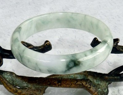 Sale-Moss in Snow "Glowing" Old Mine Burmese Jadeite Bangle Bracelet 57mm (JHBB3152)