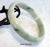 Sale-Large /Men's "Moss in Snow" Burmese Old Mine Jadeite Bangle Bracelet 73.5mm (JHBB3273)
