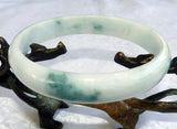 Sale-Large /Men's "Moss in Snow" Burmese Old Mine Jadeite Bangle Bracelet 73.5mm (JHBB3273)
