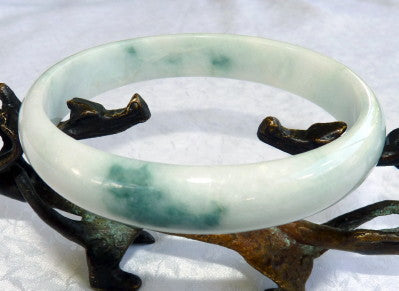 Sale-Large /Men's "Moss in Snow" Burmese Old Mine Jadeite Bangle Bracelet 73.5mm (JHBB3273)