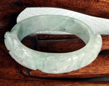Sale-Rare Small Oval Carved Jadeite Jade Bangle Bracelet Fits Like 50mm (JHBB606)