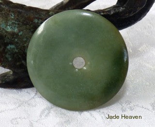 Deep Green Vintage Grade A Jadeite Jade  "Bi" Symbol of Heaven Pendant (JHBI-503)