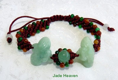 Sale-"Happiness" Bees Love Jade Burmese Jadeite Adjustable Bracelet (JHBRAC-20)