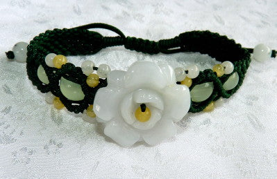 Sale-Premium Burmese Jadeite "Elegant Flower" Carved Adjustable Bracelet (JHBRAC-27)