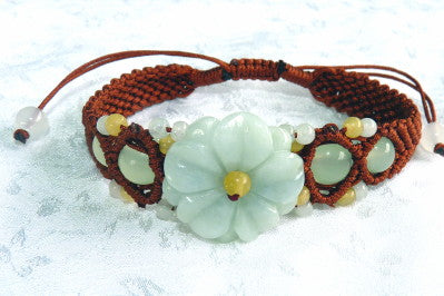Sale-Premium Burmese Jadeite "Elegant Flower" Carved Adjustable Bracelet (JHBRAC-29)