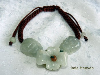 Sale-Burmese Jadeite  "Frog and Flower" Adjustable Bracelet (JHBrac-10)