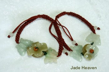 Sale-Burmese Jadeite Flower and Butterfly Adjustable Bracelet (JHBRAC-13)