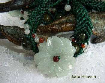 Sale-Premium Burmese  Jadeite Jade "Chrysanthemum" Carved Flower Adjustable Bracelet (JHBrac-8)