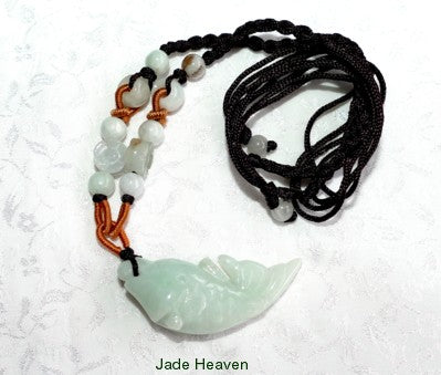 Auspicious "Fish Brings Fortune" Burmese Jadeite Pendant Necklace (JHNECK-36)