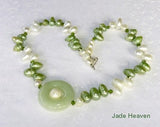 Auspicious "Bi" Jade and White and Green Pearl Necklace  (JHNECK-35)