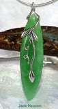 Burmese Jadeite with Sterling Silver Bamboo Pendant Necklace (JHP-155)