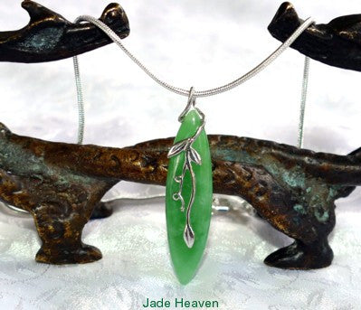 Burmese Jadeite with Sterling Silver Bamboo Pendant Necklace JHP