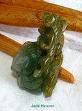 Sale-"Monkey Protects 2 Peaches" Older Burmese Jadeite  3-D Pendant (JHP131)