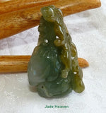 Sale-"Monkey Protects 2 Peaches" Older Burmese Jadeite  3-D Pendant (JHP131)