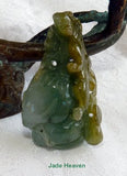 Sale-"Monkey Protects 2 Peaches" Older Burmese Jadeite  3-D Pendant (JHP131)