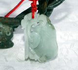 Sale-"Monkey Peach Lotus" 3-D Carved Burmese Jadeite Pendant (JHP-132)