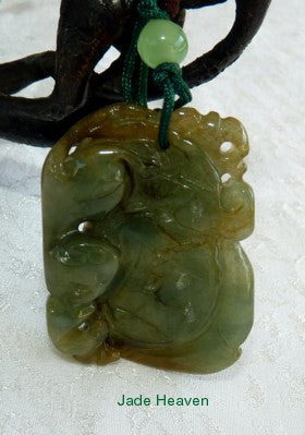 Sale-Auspicious Lucky Coin and Lotus Vintage Green Burmese Jadeite Pendant (JHP-133)
