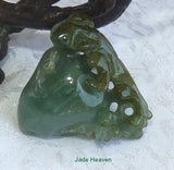 Sale-"Long and Happy Life" Monkey Peach 3-D Well Carved Good Green Burmese Jadeite Pendant (JHP135)