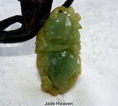 "Sneaky Monkey Steals 2 Peaches" Burmese Jadeite Pendant (JHP163)
