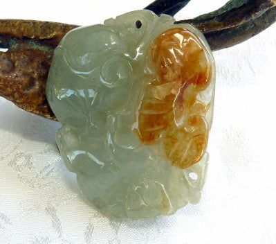 Sale-"Monkey Loves Peach" with "Hong" Red Burmese Jadeite Pendant (JHP179)