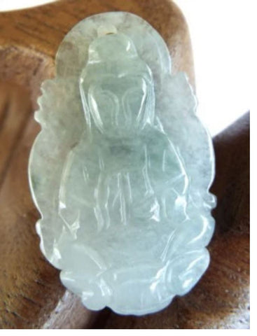 Sale-Translucent Guan Yin, Buddha of Compassion, Burmese Jadeite Pendant (JHP67)